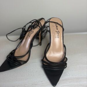 Lemon Drop By Privilege Black lace up pointy heels- 8 Like new